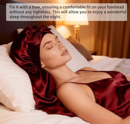 Womens 2Pcs Silk Satin Bonnet Long Hair Bonnets For Sleeping Silky Bonnet With Eye Mask Braids Curly Hairs Sleep Cap - Image 2