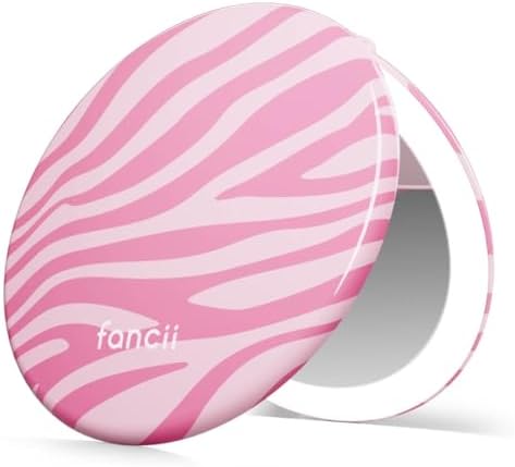 Fancii Taylor LED Lighted Travel Makeup Mirror, Rechargeable, 10x /1x Magnifying, Tru-Glow Lighting System, XL Large 5” Wide | Compact Mirror for Purses (Blush Zebra) by Fancii