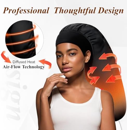 Heated Cap for Deep Conditioning: Upgraded Extra Large 10-Level Fast Heating 3 Time Settings Hair Steamer Cap for Natural Black Hair Portable Thermal Steam Cap for Home Hair Treatment - Deep Black - Image 2