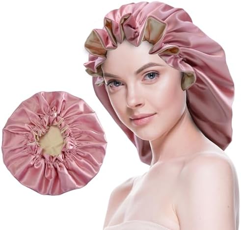 Silk Bonnet for Sleeping Satin Bonnets Double Layer Reversible Hair Cap Bonnet for Women Long Curly Braid Hair (Dusty Pink) by BeutyMe