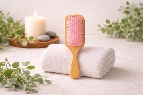 Bamboo Hair Brush and Comb Set for Women & Teens – Paddle Brush, Wide Tooth Comb, Scalp Massager, Gua Sha Comb & Cotton Bag, Pink Aesthetic Self Care Gift Set - Image 2