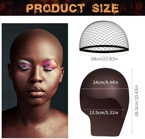 Dark Brown Bald Cap SFX Makeup Kit,Black Wig Cap with Professional Skin Water-Based Acrylic Adhesive(Bonding Glue) for Deep Skin Tones Men,Ideal for Halloween Costumes, Cosplay - Image 2