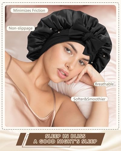 AWAYTR Satin Hair Bonnet for Sleeping, Adjustable Double Layer Sleep Cap - Image 7