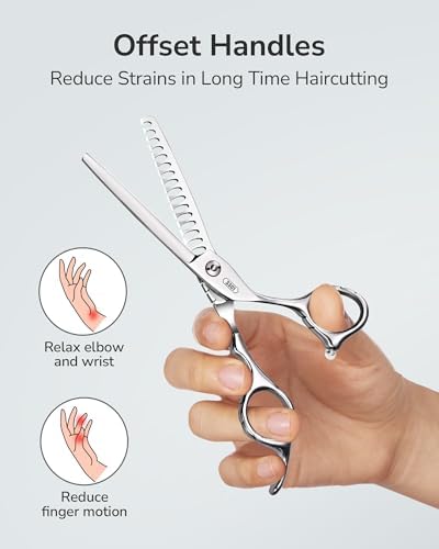 ULG Hair Thinning Scissors 6.7” Shark Series 100% Japanese Stainless Steel, Offset Handle, 16-Tooth Fishbone Chunker 45% Hair Removal, Professional Barber Layering Shears for Salon & Home Hair Styling - Image 5