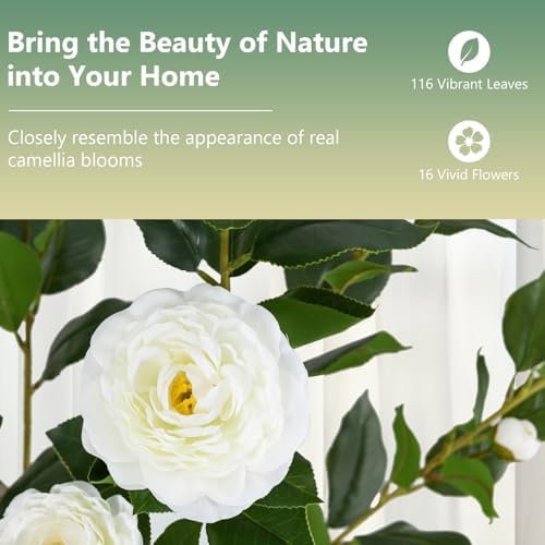 Goplus 36’’ Artificial Camellia Tree, Flower Plants Artificial Tree - Image 3