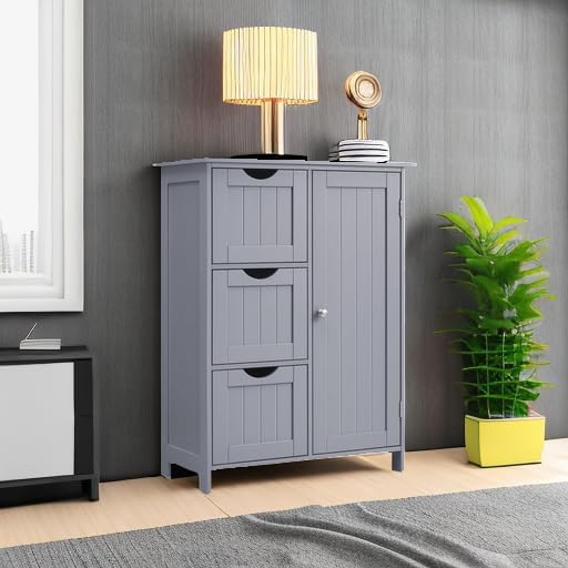 VASAGLE Bathroom Floor Storage Cabinet, 3 Drawers, Dove Gray - Image 6