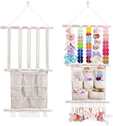 cherrboll Hair Bows Holder Headband Organizer for Girls, Hair Clips Hanger Storage with Hooks, Wall Hanging Decor for Nursery Room by cherrboll