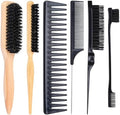 Slick Back Hair Teasing Boar Bristle Brush Set for Flyaways, Edge Hair Brushes, Volume Comb, Rat Tail Comb, Wide Tooth for Girls, Kids, Women & Men by HappyNailswithMelous