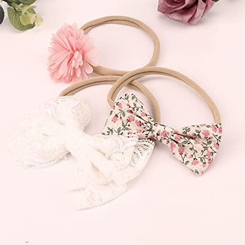 BQUBO Baby Girl Bows and Headbands Soft Nylon Hairbands Elastics Handmade Girls Flower Hair Accessories for Newborn Infant Toddlers Kids 10 Pack - Image 5