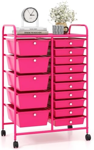 Giantex 15 Drawers Rolling Cart, Classroom Organizers, Storage Cart with Wheels, for Teacher Office Home School Supplies Tool Craft Art Paper by Giantex