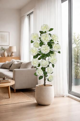 5FT White Hydrangea Artificial Flowers Tree Faux Hydrangea Plant Potted - Image 4