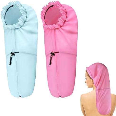 2 Pcs Large Shower Cap for Braids, Extra Long Shower Cap for Women Long Hair & Locs, Waterproof Hair Bonnets for Dreadlocks Drawstring Bath Caps for Women & Men (Pink, Light Blue) by Unknown