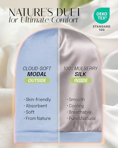 OLESILK 100% Mulberry Silk Bonnet for Sleeping Women, Hair Wrap for Curly Hair Care, Real Silk, Not Satin, Light Blue - Image 2