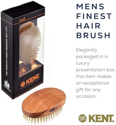 Kent MC4 Men's Hair and Beard Brush Kit: Exfoliating Natural Boar Bristle Hair Brush, Cherrywood Base with Firm Bristles for Coarse Hair Types - LPC3 Brush Cleaner - Premium Grooming Set - Image 5