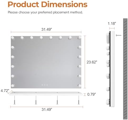 ZL ZELing Vanity Mirror Makeup Mirror with Lights,31.49" x 23.62"Large Tabletop Light up Mirror with 18Bulbs,10X Magnification,USB Charging Port,3 Color Touch Control Dimmable Lights. - Image 6