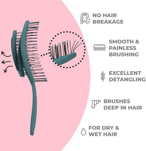 Ninabella Detangler Brush - No Tangle Hair Brush for Women, Fine, Thick and Long Hair - Hairbrush for Wet and Dry Hair, Gentle on the Scalp - Teal - Image 2