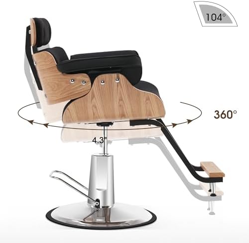 BarberPub Bend Wooden Salon Chair for Hair Stylist, 8261 (Black) - Image 4