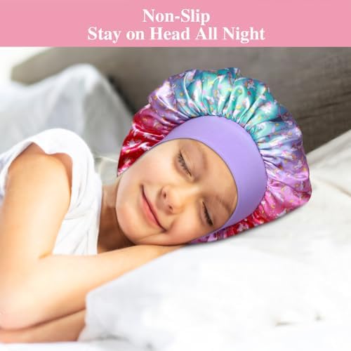 3pcs Satin Bonnets for Kids Sleeping, Cute Hair Bonnet with Scrunchies for Girls Curly Hair, E - Image 6