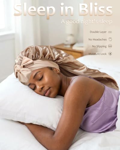 AWAYTR Long Satin Bonnet for Braids - Double Layer Hair Bonnet for Sleeping - Image 6