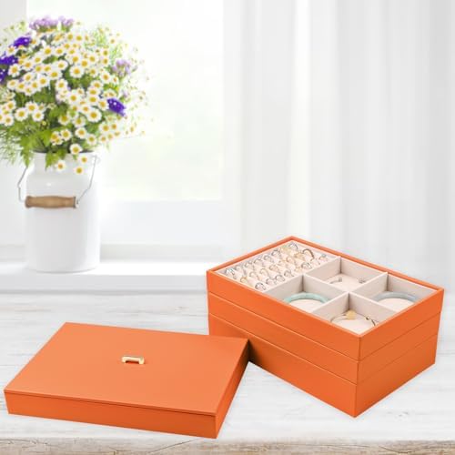 Voova Stackable Jewelry Organizer Tray with Lid (Set of 4, Orange) - Image 4