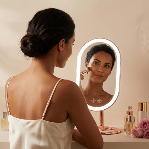 Fancii LED Lighted Vanity Makeup Mirror, Rechargeable - Cordless Illuminated Cosmetic Mirror with 3 Dimmable Light Settings, Dual Magnification - Vera (Rose Gold) - Image 4