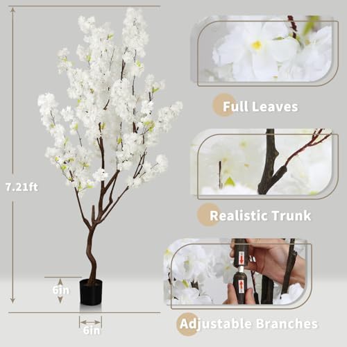 Faux White Cherry Blossom Tree 7ft(84in) Fake Cherry Sakura Plant - Image 5
