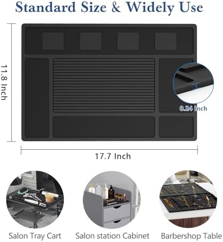 Magnetic Barber Mat for Clippers,Station Barber Tool Organizer Mat Rubber for Scissors Salon Barber shop Beauty Tools with 4 Slots Flexible Silicone Barber Pad Non-Slip Professional Barber Accessories - Image 2