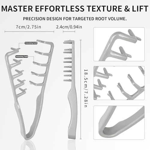 Texture Comb Set 2 Pack – Wide Tooth Volumizing Hair Comb, Anti-Frizz Root Lift Styling Tool, No-Pull Scalp Massager for Curly, Wavy, Thick Hair, ABS Plastic Non-Slip Grip - Image 5