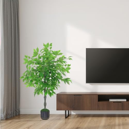 Artificial Ficus Tree 4FT - Faux Indoor Tree with Black Pot for Living Room - Image 6