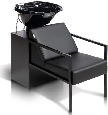 OmySalon Salon Shampoo Bowl and Chair, Hair Washing Station w/Tilting Sink & Storage Cabinet, Backwash Barber Chair for Barbershop Beauty Spa Massage Hairdressing by OmySalon