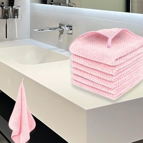 MaopaoBeauty 6 Piece Washcloth Set,100% Microfiber - Quick Dry, Thick, Soft, Plush and Highly Absorbent Luxury Hotel & Spa Bath Towel for Bathroom, Pack of 6, Pink - Image 7