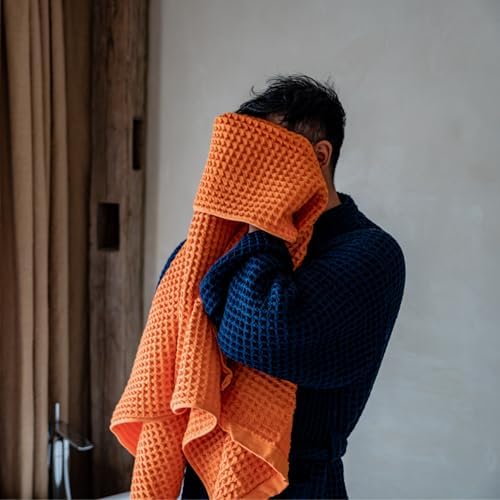 Luxury Organic Japanese Cotton Waffle Bath Towel | Thick, Absorbent, Quick Dry Bathroom Towels for Shower, Sauna, Onsen| Hotel & Spa Quality, Gift-Ready (Coral Orange, Hand Towel (3 Pack)) - Image 2