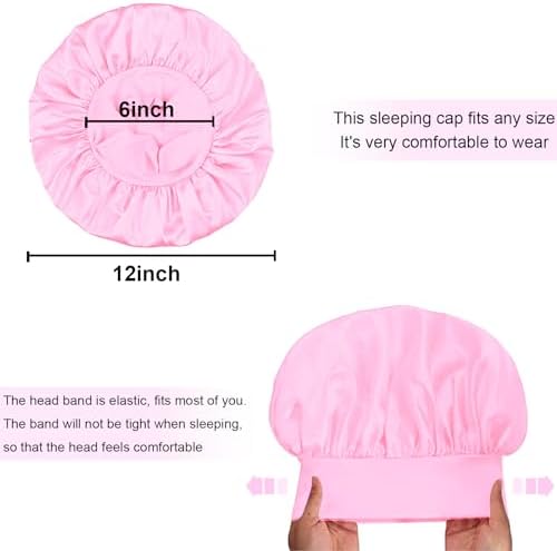 4Pcs Silk Satin Hair Bonnets for Sleeping - Elastic Wide Band Satin Hair Wrap for Sleeping Black Women Men,Silk Bonnets for Curly Hair(Black & Pink & Blue & Purple) - Image 7