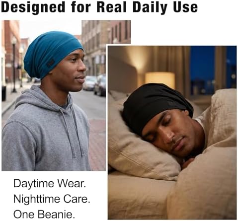 2PCS Silk Bonnet for Sleeping for Hair, Satin Lined Sleep Cap for Women Men, Adjustable Beanie Hair Wrap (05 Black/Navy Blue) - Image 5