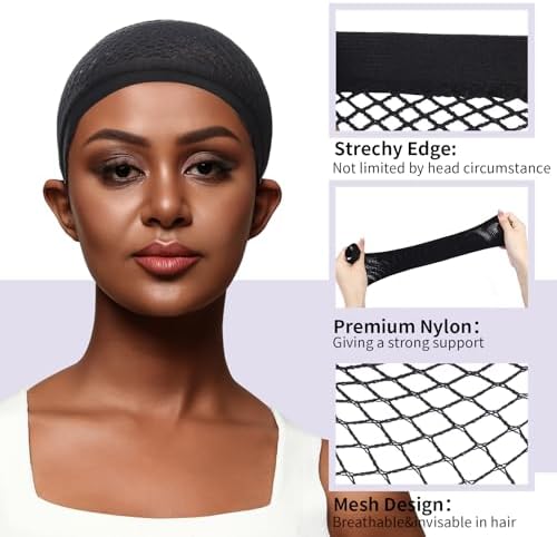 Fandamei Wig Cap, Hair Net for Wigs for Women, 30 CM Large Mesh Wig Cap for Long Hair, Nylon Hair Net Non Slip for Halloween Rave Party Cosplay-Black 2 PCS - Image 2