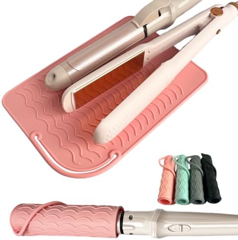 Flat Iron Heat Resistant Silicone Mat for Curling Iron, Hair Straightener Heat Pad, Curling Iron Sleeve, Travel Case Heat Resistant and Other Hair Styling Tools, for Counter, 9 x 6.5 in, Pink by UORNERI