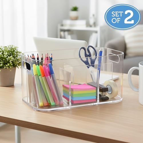 STORi Bliss 5-Compartment Plastic Cosmetics Storage Organizer, Set of 2 | Clear | Rectangular Divided Makeup Bin & Vanity Caddy with Pass-Through Handles | Round Corner Design | Made in USA - Image 4