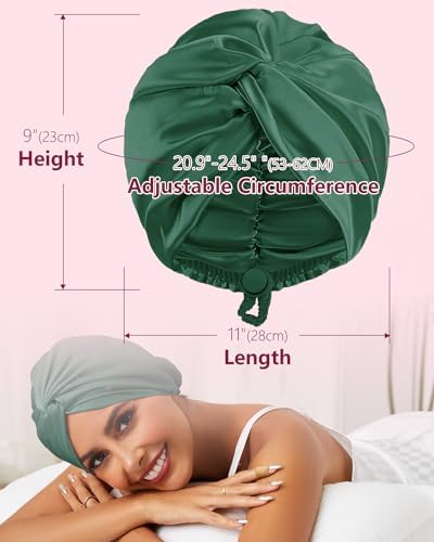 HFRHTGY Adjustable Silk Satin Hair Bonnet for Sleeping, Double Layer Hair Wrap Sleep Cap Turban for Women Men, Curly Straight Braid Unisex (Forest Green 26) - Image 4