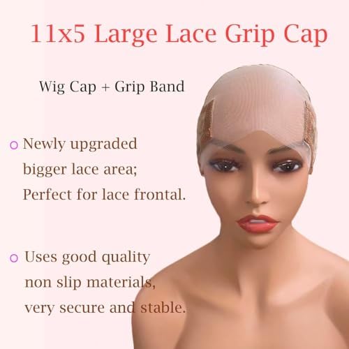 Lace Wig Grip Cap for Glueless Wig 11x5 Large Lace Reusable Wig Cap, Grip Cap for Lace Frontal Wigs to Keep Wigs in Place, Adjustable Wig Cap with Non Slip Grip Band for Women (Light Brown) - Image 3