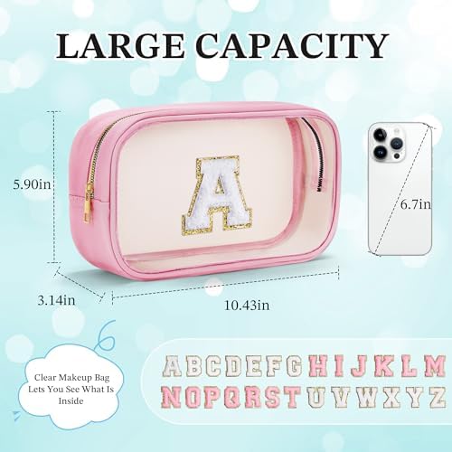 YOOLIFE Birthday Gift for Kid Girl Women Initial Travel Makeup Bags Pink A - Image 4