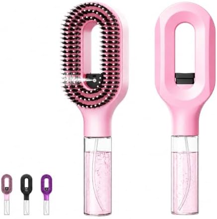 Hair Detangler Brush, 2-in-1 Built-In Mist Sprayer with 50ml Water Tank, Wet Dry Anti-Frizz Comb for All Hair Types (Pink) by Unknown