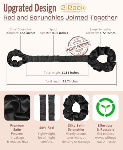 BONNET QUEEN 2 Pack Medium Satin Heatless Hair Curler for Medium to Long Thick Hair, Heatless Curls Overnight, Hair Curlers to Sleep In, Damage-Free Waves with Built-in Scrunchie, Black - Image 5