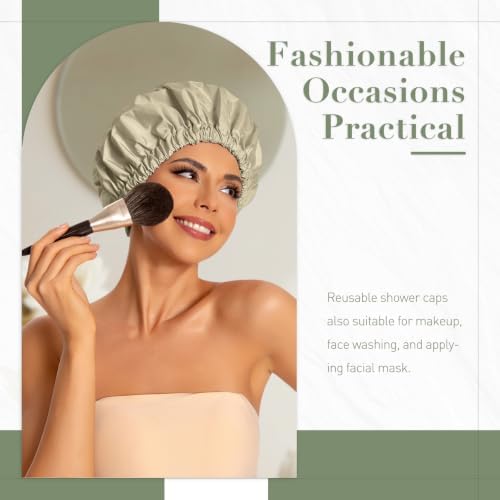 Edoneery Shower Caps for Women Reusable Waterproof, Shower Hair Cap - Image 2