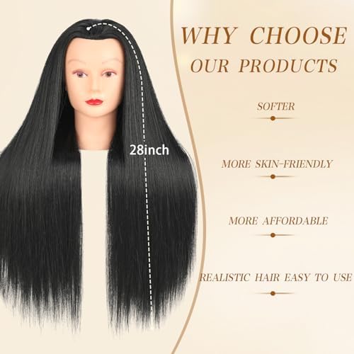 28 Inch Mannequin Head with 80% Human Hair Face Mannequin Head for Hair styling Practice - Curling, Braiding, Cutting Multiple Hair Colors with Table Clamp Stand for Kids and Professionals - Image 3