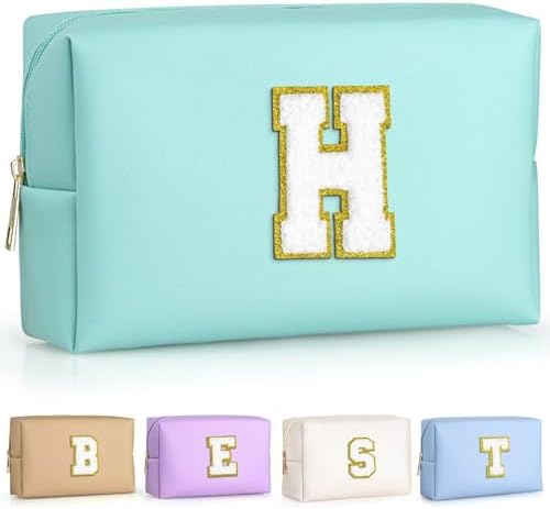 TOPEAST Preppy Bag, Monogrammed Makeup Bags with Zipper, Cute Makeup Pouch, Initial Birthday Gifts Bag for Daughter Friends Sister, Preppy Things for Girls (Blue H) by TOPEAST