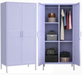 Lockable Metal Armoire Wardrobe Closet, 67 Inch Steel Clothing Storage Cabinet, Hanging Rod and Adjustable Shelves, Purple 2 Door Storage Cabinet for Bedroom Cloak Room Office Gym by HOME