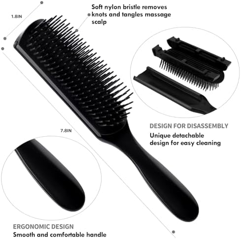 4pcs Curly Hair Brush Set for Adult & Kids Wet or Dry, Detangling Brush for 3/4ABC Hair with Detangler Spray Bottle & Wide Tooth Comb (3+1, Black) - Image 5