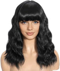 Sebast Pastel Bob Wigs with Bangs for Women Loose Wavy Wig Pastel Wavy Shoulder Length Bob Synthetic Cosplay Wig for Girl Colorful Costume Wigs (Black) by Sebast