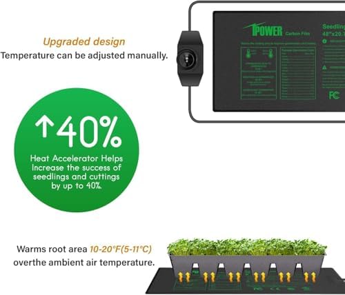 iPower 48"x20.75" Seedling Heat Mat with Temperature Adjustable Knob, Warm Waterproof Plant Heating Pad, for Germination, Breeding, Brewing - Image 3