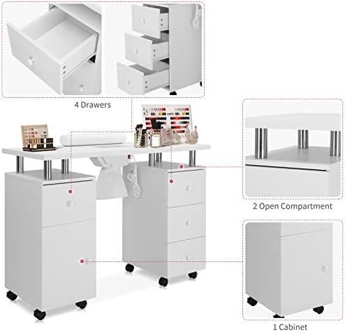 OmySalon Manicure Table Nail Desk for Nail Tech, Nail Table Beauty Salon Station w/Electric Dust Collector Acetone Resistant w/Lockable Wheel,Arm Rest - Image 4